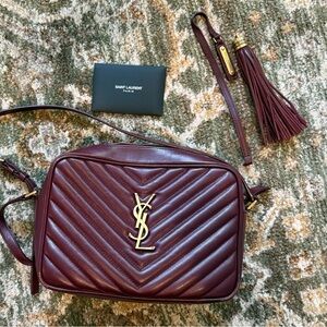 Saint Laurent Burgundy Matelassé Leather Lou Camera Bag